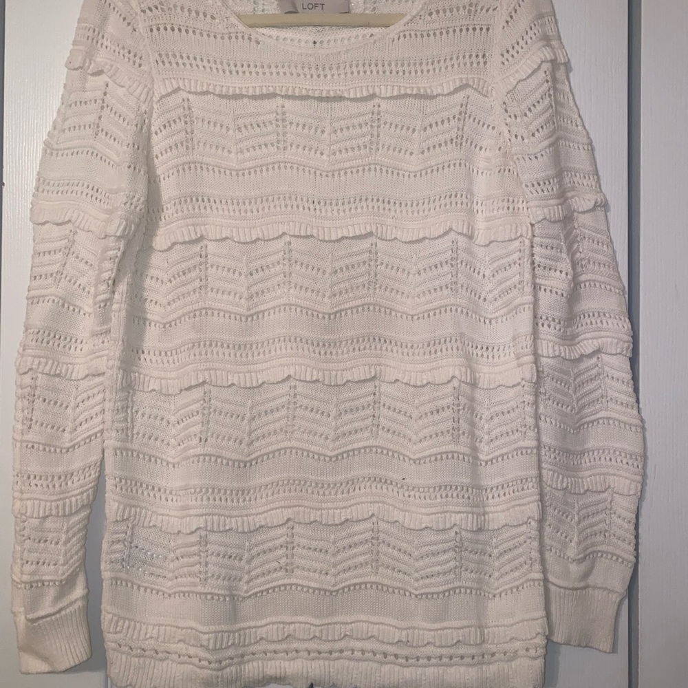 Loft Lace Detail Lightweight Ivory Sweater
